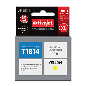 Activejet AE-1814N rašalas Epson spausdintuvui, Epson 18XL T1814 pakeitimas; Aukščiausias; 15 ml; geltona