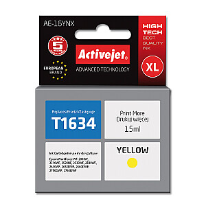 Activejet AE-16YNX rašalas Epson spausdintuvui, Epson 16XL T1634 pakeitimas; Aukščiausias; 15 ml; geltona