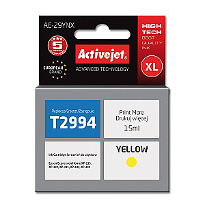 Activejet AE-29YNX rašalas Epson spausdintuvui, Epson 29XL T2994 pakeitimas; Aukščiausias; 15 ml; geltona