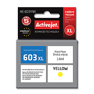 Activejet AE-603YNX rašalas Epson spausdintuvui, Epson 603XL T03A44 keitimas; Aukščiausias; 14 ml; geltona