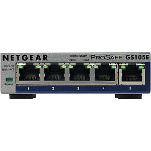 Tinklo jungiklis Netgear GS105E-200PES Valdomas L2/L3 Gigabit Ethernet (10/100/1000), pilkas