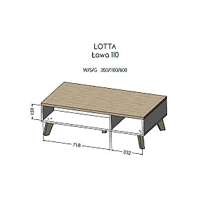 Cama LOTTA 110 kavos staliukas baltas/sonoma ąžuolas