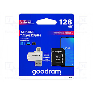 „GOODRAM“ 128 GB „microSDXC 10“ klasės UHS I + adapteris + skaitytuvas