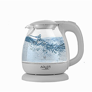 Adler Kettle AD 1283G Standard, 1100 W, 1 L, Plastic/Glass, Grey, 360° rotational base