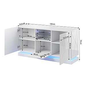 QIU 2D1K комод 150x41,5x75 см белый глянцевый/белый глянцевый