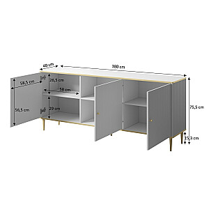 Komoda GLAMOUR 180x40x75,5 cm balta matinė + auksinė