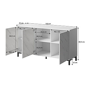 MARMO 3D komoda 150x45x80,5 cm baltas matinis/baltas marmuras