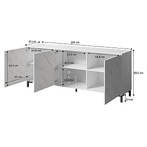 MARMO 3D komoda 150x45x80,5 cm baltas matinis/baltas marmuras