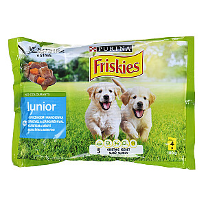 FRISKIES Junior Chicken su morkomis - Šlapias maistas šunims - 4x100g