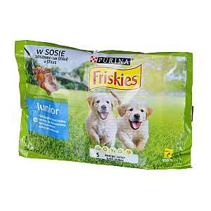 FRISKIES Junior Chicken su morkomis - Šlapias maistas šunims - 4x100g