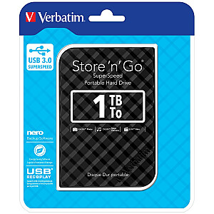 Жесткий диск Verbatim Store 'n' Go USB 3.0, 1 ТБ, черный