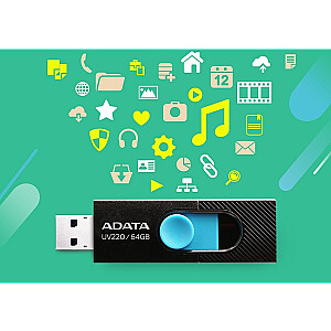 USB atmintinė ADATA UV220 64GB USB Type-A 2.0 juoda, mėlyna