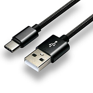 everActive USB-C kabelis 1m – juodas pintas greitas įkrovimas 3A – CBB-1CB