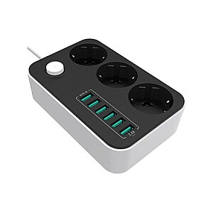 ColorWay maitinimo lizdas: 3 EU kištukai/6USB Blac CW-CHE36B 1,8 m, juodas
