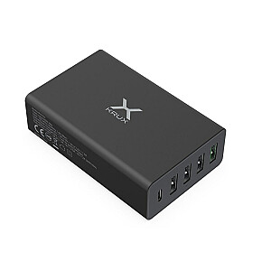 KRUX 4x USB sieninis įkroviklis, 1x USB Type C, QC 3.0 60W + laido laikiklis