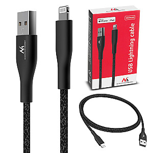 Kabelis IOS MFi įkrovimas duomenų perdavimas greitas įkrovimas USB 2.4A juodas 1m 5V 2.4A nailonas