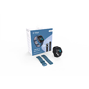 Fitbit Smart laikrodis (EU Bundle) Versa 4 NFC, GPS (palydovinis), AMOLED, Jutiklinis ekranas, Širdies ritmo monitorius, Veiklos stebėjimas 24/7, Atsparus vandeniui, Bluetooth, Wi-Fi, Juodas/Safyras