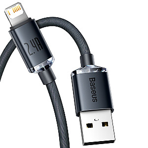 Baseus Crystal USB į Lightning kabelis, 2,4A 2m juodas