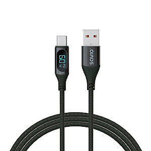 SAVIO USB - USB-C laidas su ekranu, CL-172, 1 m, juodas