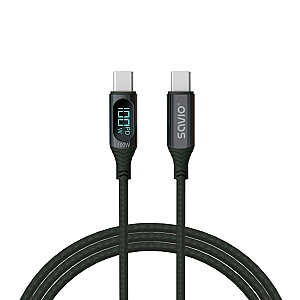 SAVIO USB-C - USB-C laidas su ekranu, CL-174, 1 m, juodas