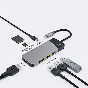 GREEN CELL HUB АДАПТЕР USB-C GC CONNECT 7W1 (3XUSB 3.1, HDMI 4K 60 Гц, USB-C PD 85 Вт, MICROSD/SD)