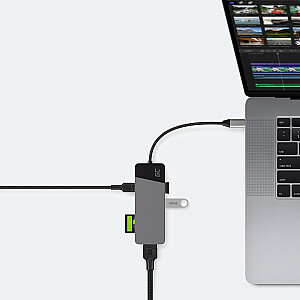 GREEN CELL HUB АДАПТЕР USB-C GC CONNECT 7W1 (3XUSB 3.1, HDMI 4K 60 Гц, USB-C PD 85 Вт, MICROSD / SD)