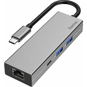 HUB USB Hama 1x RJ-45 1x USB-C PD + 2x USB-A 3.2 Gen1 (002001080000)