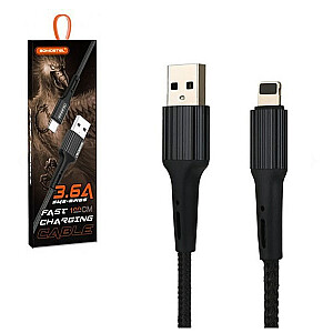 USB KABELAS IPHONE 3.6A BLACK SOMOSTEL 3600mAh QC 3.0 GREITAS ĮKROVIKLIS 1M POWERLINE SMS-BW06 - TEKSTILĖ PINE