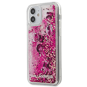 Karl Lagerfeld KLHCP12SROPI Liquid Glitter Charms dėklas, skirtas Apple iPhone 12 Mini rožinei