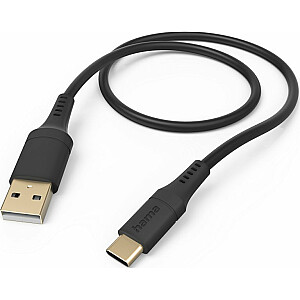 Hama USB kabelis HAMA Įkrovimo/DUOMENŲ KABELAS "FLEXIBLE", USB-A - USB-C, 1,5 m, SILIKONINIS, JUODAS