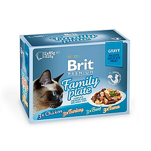 „BRIT Premium Cat Pouch“ padažo filė šeimos lėkštė – šlapias kačių maistas – 12 x 85 g