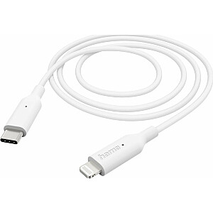 USB kabelis Hama HAMA Įkrovimo kabelis/DUOMENŲ LIGHTNING/TYPE-C MFI 1.0M WHITE