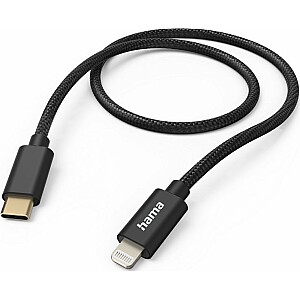 Hama USB kabelis HAMA ĮKROVIMO/DUOMENŲ KABELAS "FABRIC" USB-C-LIGHTNING, NAILONAS 1.5M, JUODAS