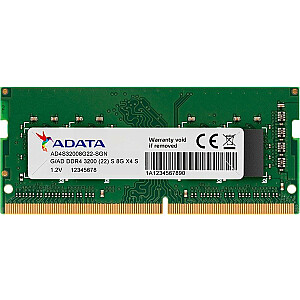 ADATA Premier nešiojamojo kompiuterio atmintis SODIMM DDR4 8GB 3200MHz CL22 (AD4S32008G22-SGN)