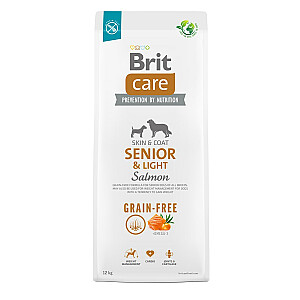 Sausas maistas visų veislių vyresniems šunims (vyresniems nei 7 metų) Brit Care Dog Be grūdų Senior&Light Salmon 12kg