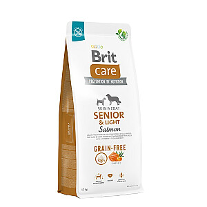 Sausas maistas visų veislių vyresniems šunims (vyresniems nei 7 metų) Brit Care Dog Be grūdų Senior&Light Salmon 12kg