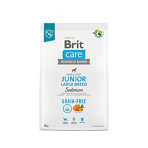 Сухой корм для молодых собак (3 месяца - 2 года), крупных пород от 25 кг - Brit Care Dog Grain-Free Junior Large salmon 3кг