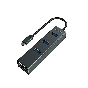 Savio AK-57 USB-C - 3 x USB-A HUB с адаптером RJ-45 Gigabit Ethernet, 5000 Мбит/с, серый