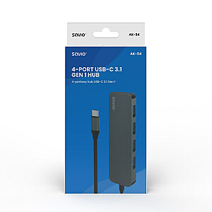 SAVIO USB-C šakotuvas – 4 x USB-A, AK-54