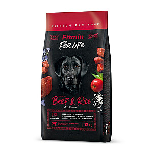 FITMIN Dog for life Beef & Rice - sausas maistas šunims - 12 kg