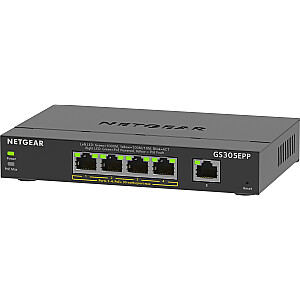 NETGEAR 5-портовый коммутатор Gigabit Ethernet High-Power PoE+ Plus (GS305EPP) Управляемый L2/L3 Gigabit Ethernet (10/100/1000) Power over Ethernet (PoE), черный