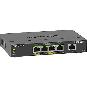 NETGEAR 5-портовый коммутатор Gigabit Ethernet High-Power PoE+ Plus (GS305EPP) Управляемый L2/L3 Gigabit Ethernet (10/100/1000) Power over Ethernet (PoE), черный