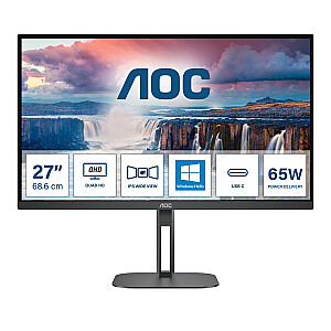 AOC V5 Q27V5N 68,6 cm (27 colių) 2560 x 1440 pikselių Quad HD LED apšvietimas juodas