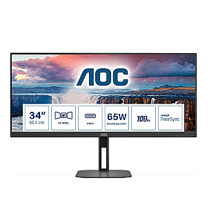 AOC V5 U34V5C/BK kompiuterio monitorius 86,4 cm (34 colių) 3440 x 1440 pikselių UltraWide Quad HD LCD juodas