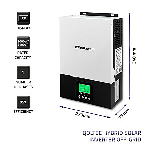 Qoltec 53876 Hibridinis saulės energijos keitiklis 2,4kw | 80A | MPPT | Sinusas