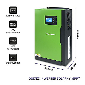 Qoltec 53887 Off-Grid 5,5kW hibridinis saulės energijos keitiklis | 100A | 48V | MPPT | Sinusas