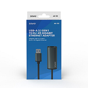 Adapteris SAVIO USB-A 3.1(M) su RJ-45 Gigabit Ethernet (F), 1000 Mbps, AK-55, pilkas