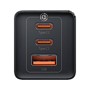 „Baseus GaN5 Pro“ sieninis įkroviklis 2xUSB-C + USB, 65W (juodas)