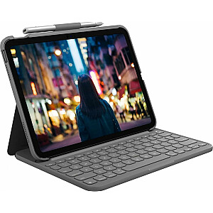 „Logitech Slim Folio“ klaviatūros dėklas, skirtas iPad 10 kartos pilkas UK