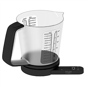 Adler virtuvės svarstyklės su matavimo puodeliu AD 3178 Maksimalus svoris (talpa) 5 kg, Tikslumas 1 g, juodas